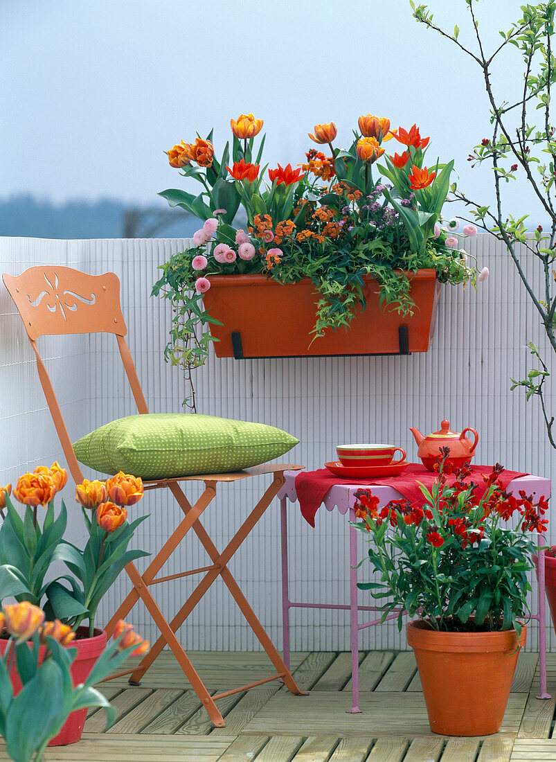 Balcony with pink accessories