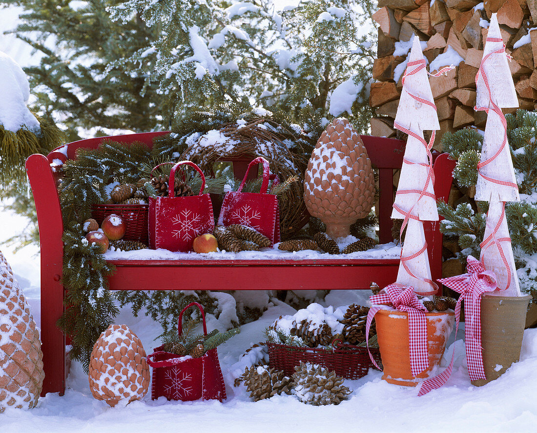 Picea (spruce) garland and cones