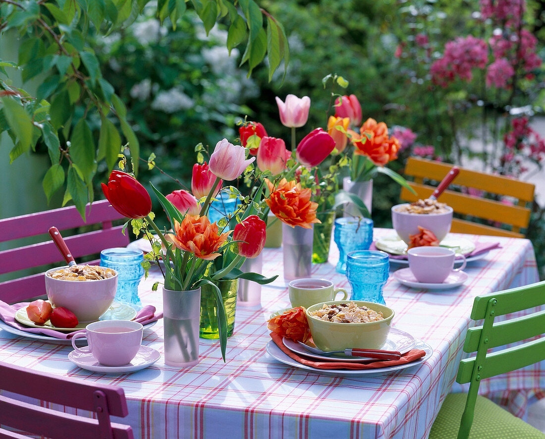 Breakfast table with Tulipa (various tulips)