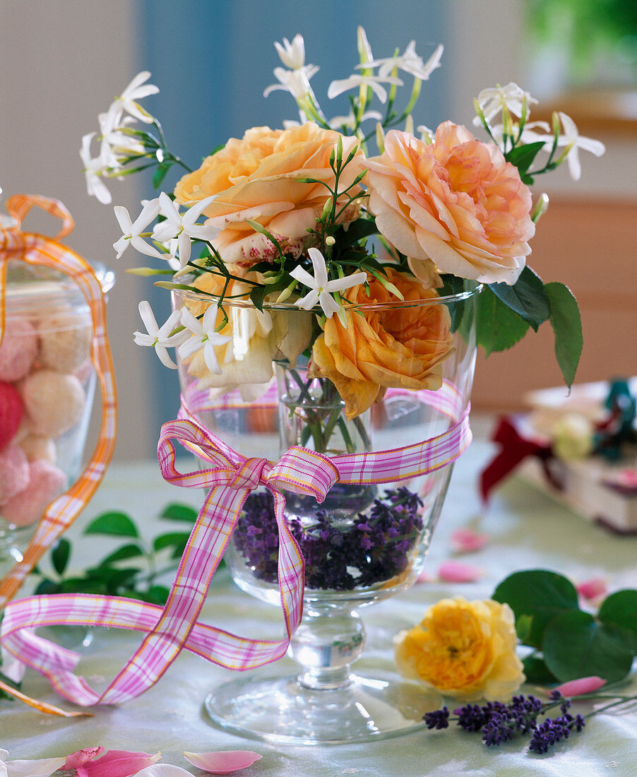 Pink (Roses), Trachelospermum (Star Jasmine)