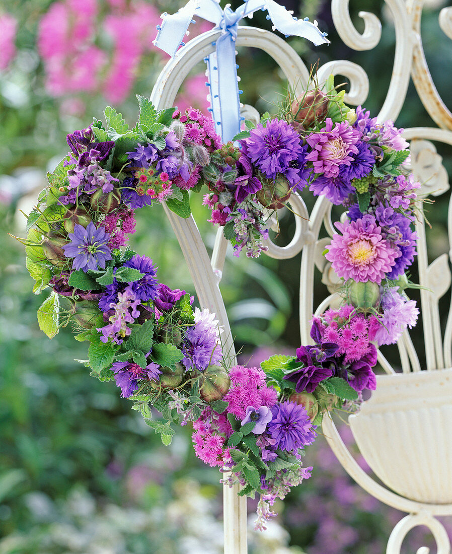 Heart of blue and pink flowers