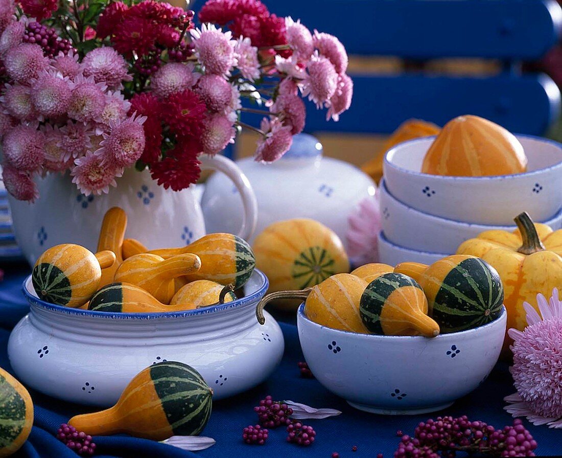 Bowls with ornamental gourds