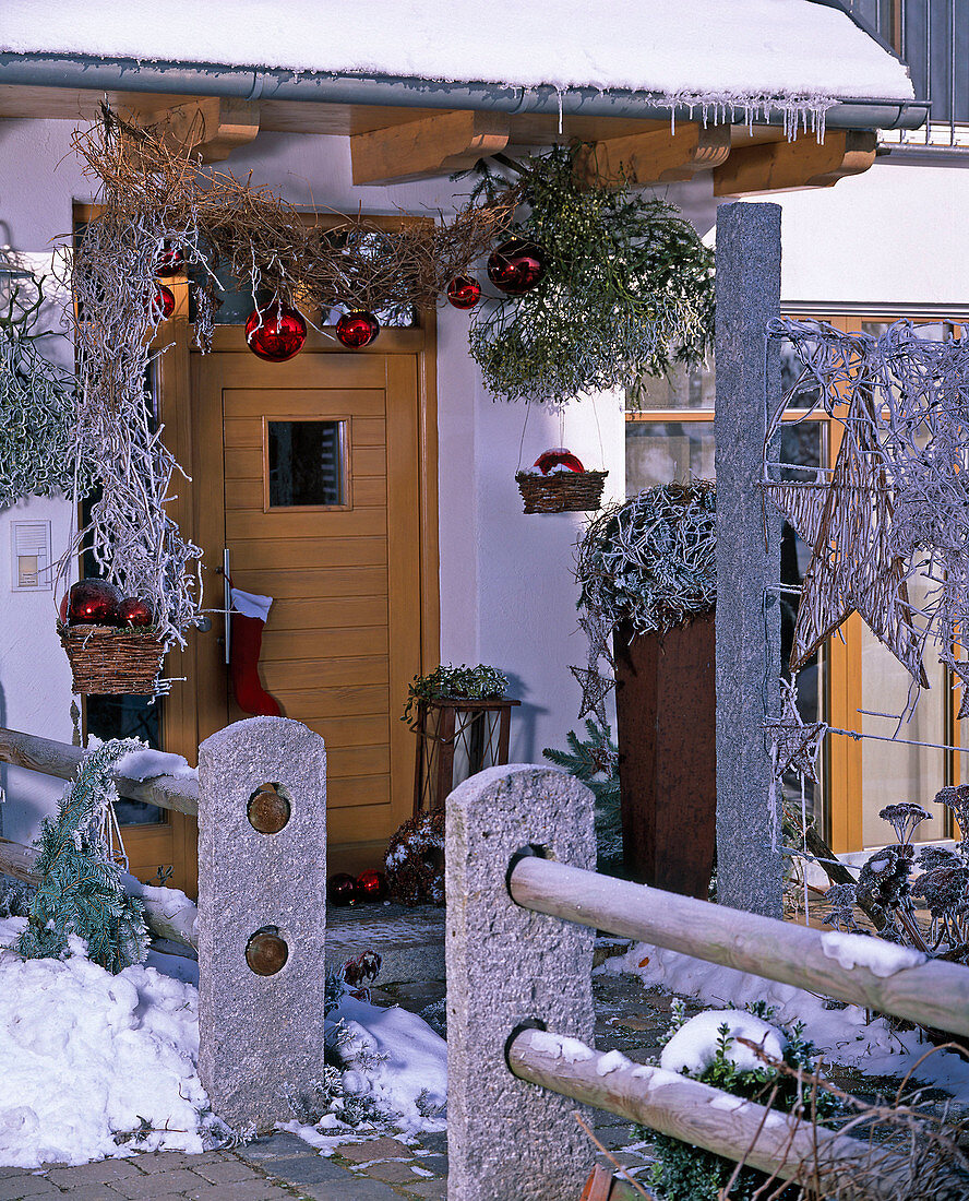 Entrance decorated for Christmas