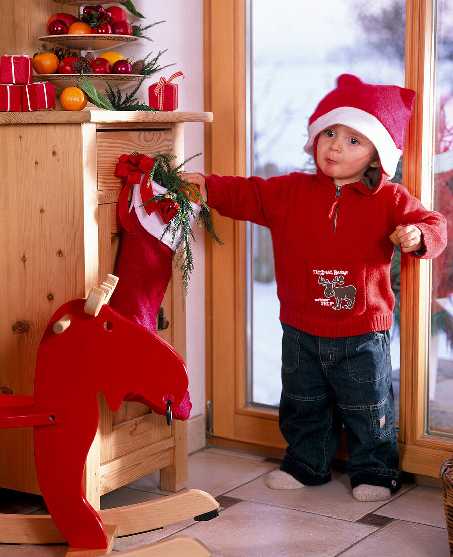 Little boy with Santa hat