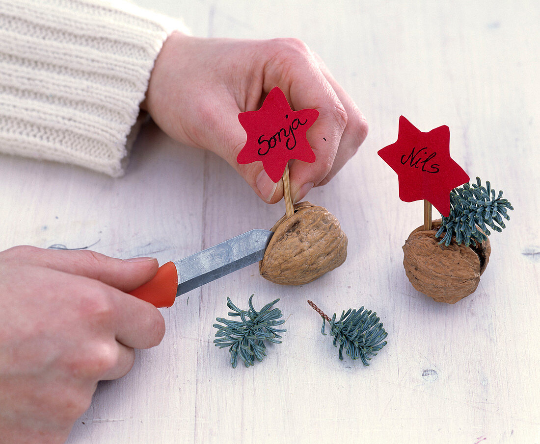 Nuts as place cards on napkin