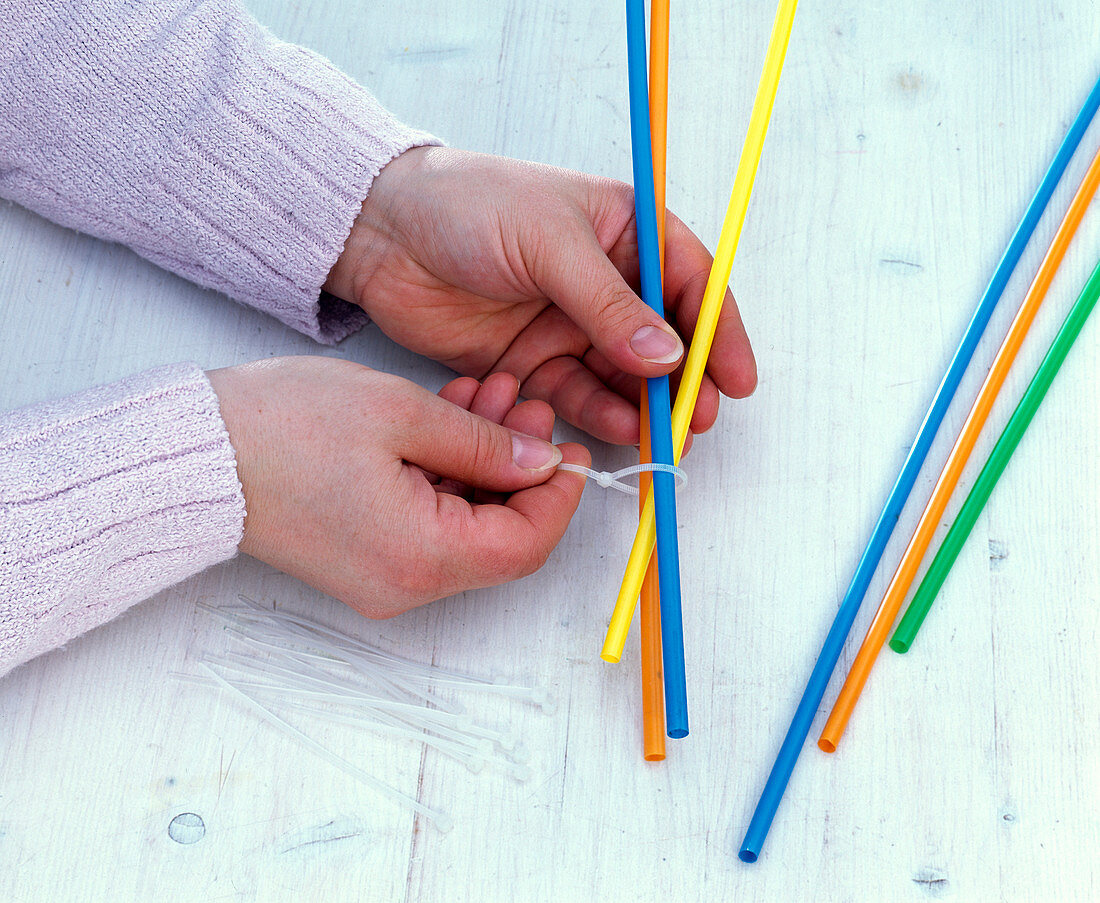 Carnation arrangement with colourful plastic straws (1/3)