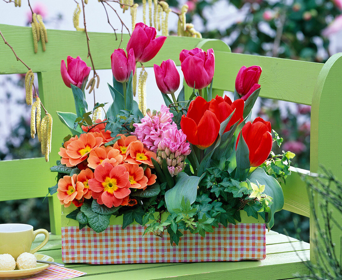 Plant fruit box with spring flowers