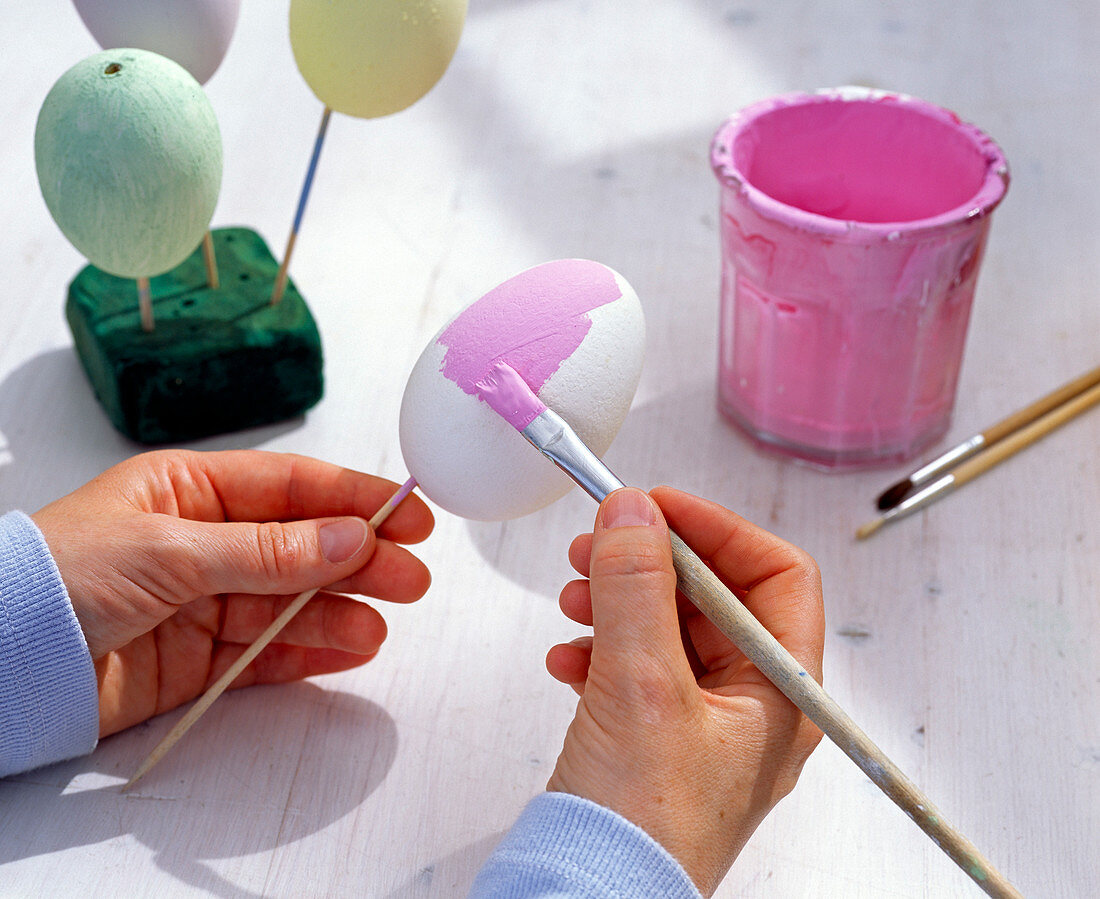 Easter eggs painted and covered with eggshells