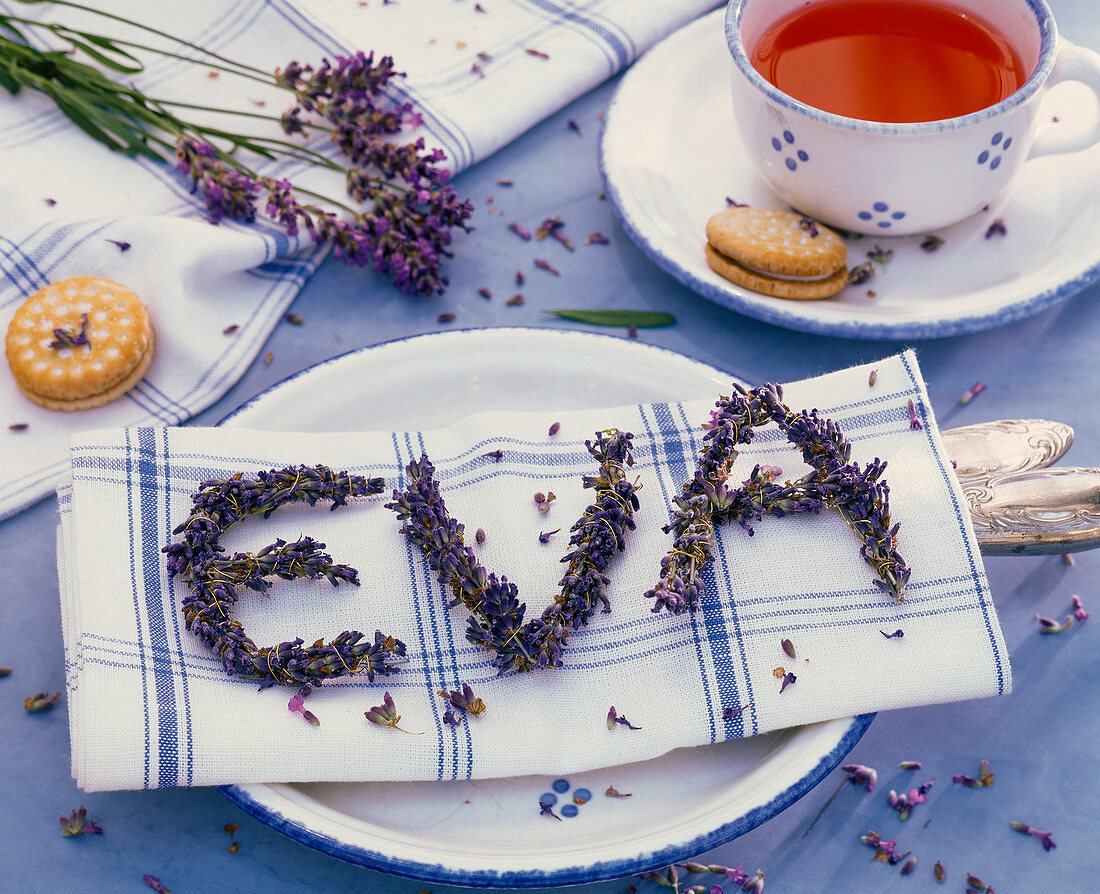 Letters of Lavandula (lavender) formed into the name 'Eva'