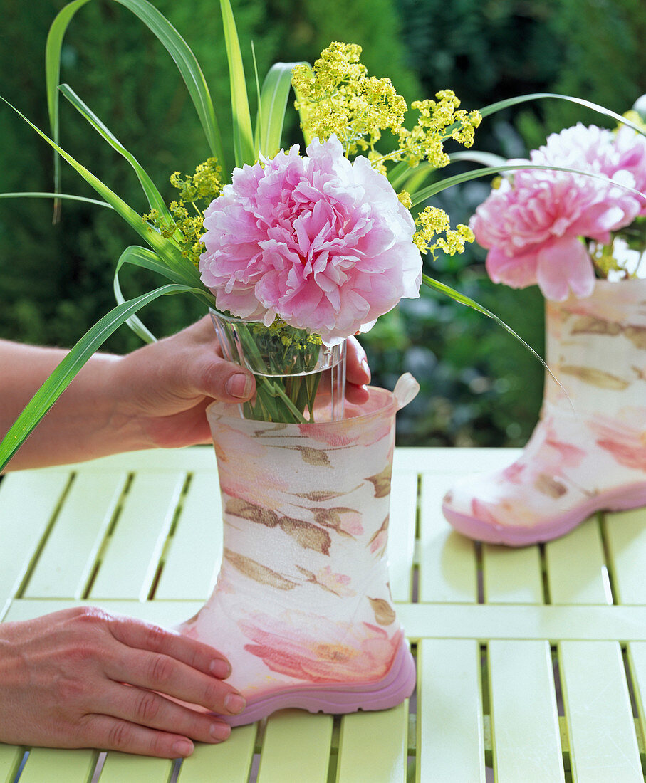 Rubber boots as a vase