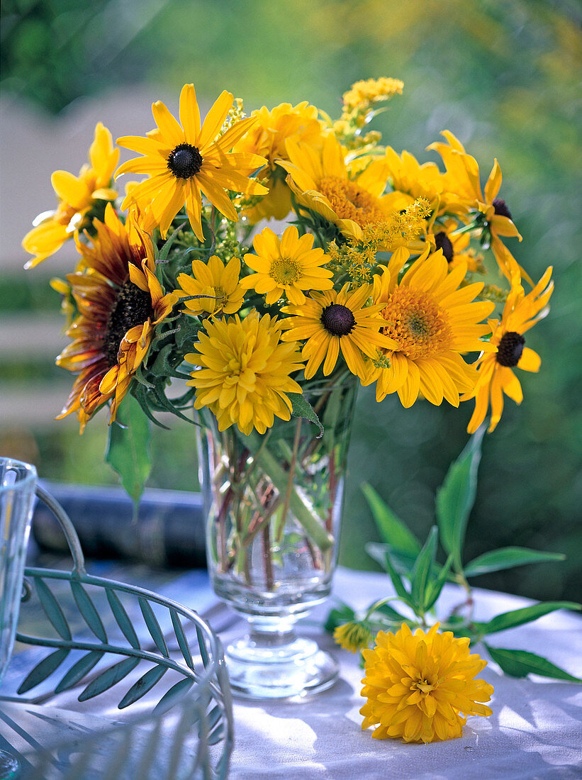 Late summer bouquet with Helianthus (sunflowers), Heliopsis (sun eye)