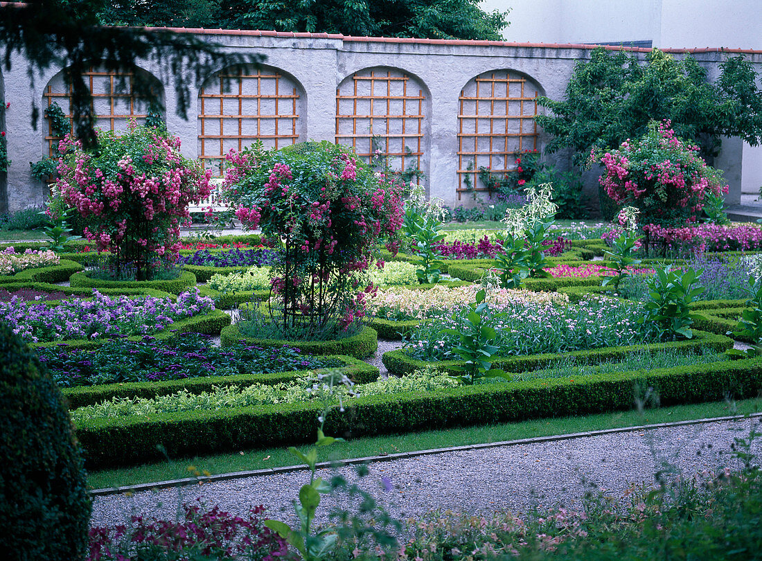 Beds photographed in the courtyard garden Freising