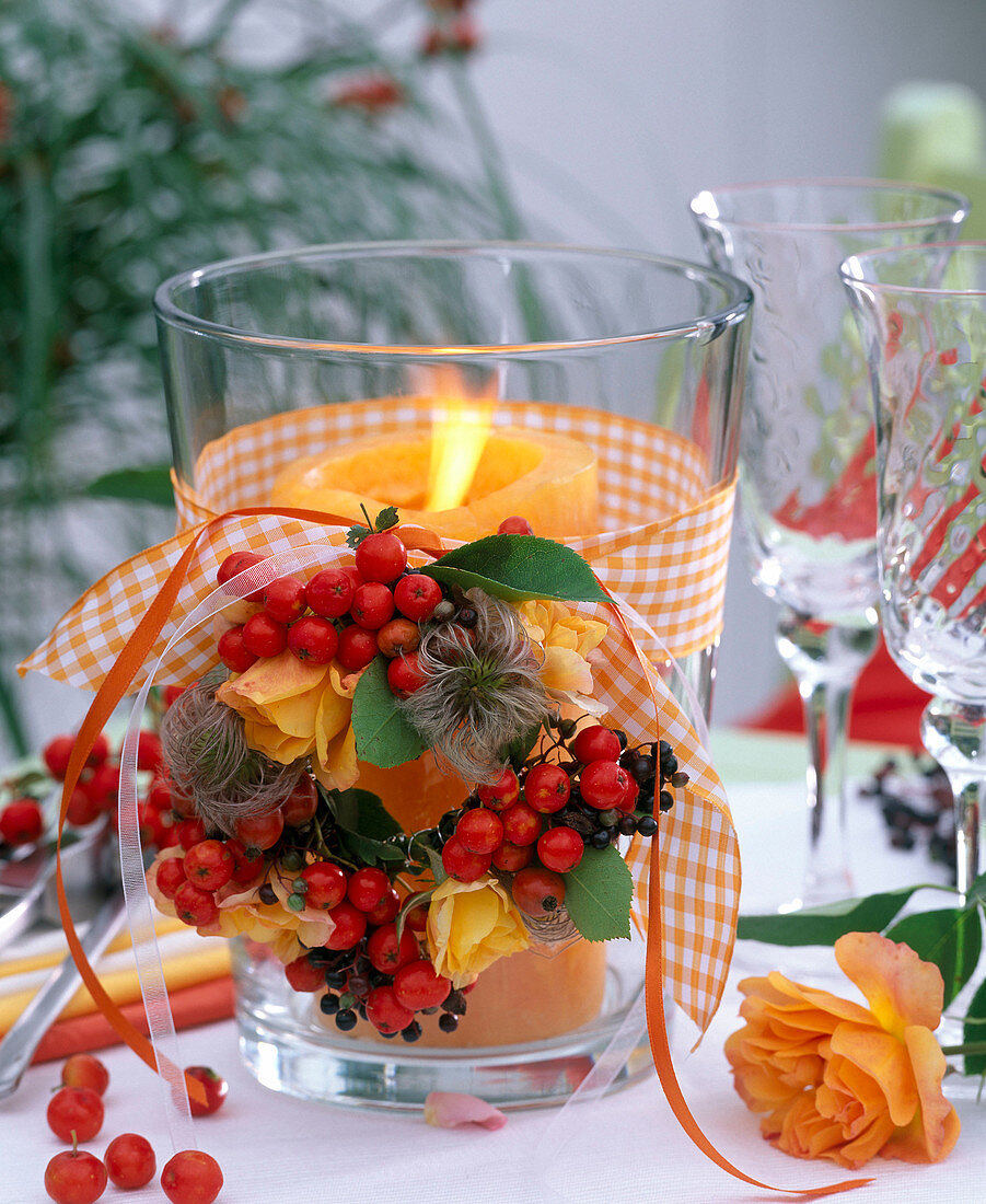 Lantern with berries and fruits