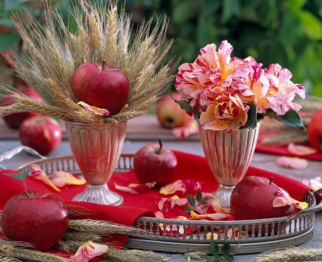 Thanksgiving with roses, apples and cereals