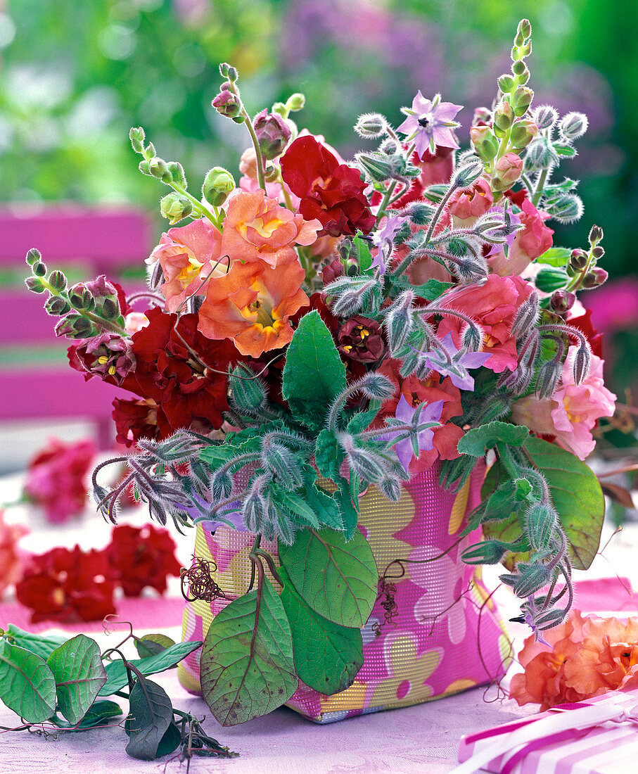 Summer bouquet with snapdragons and borage