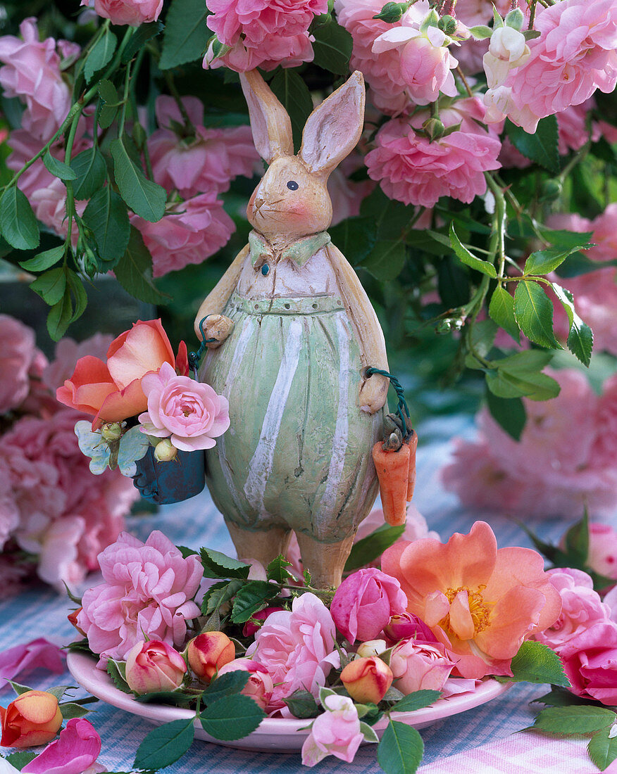 Hare on plate with flowers