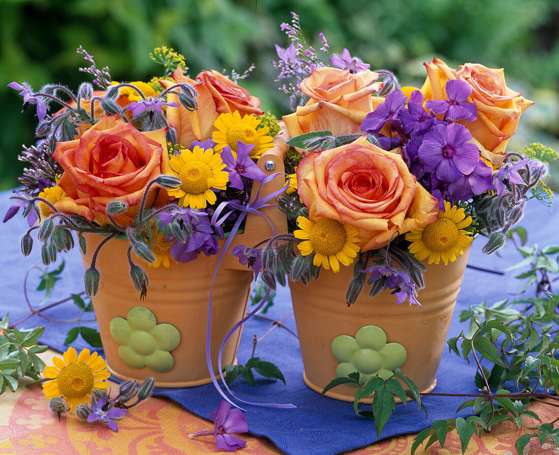 Small bouquets of Rose, phlox, borago