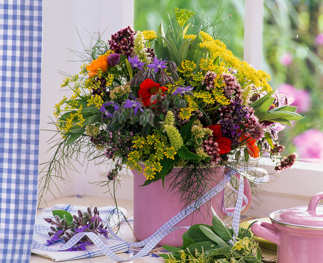 Bouquet of Foeniculum (Fennel), Tropaeolum (Nasturtium), Origanum