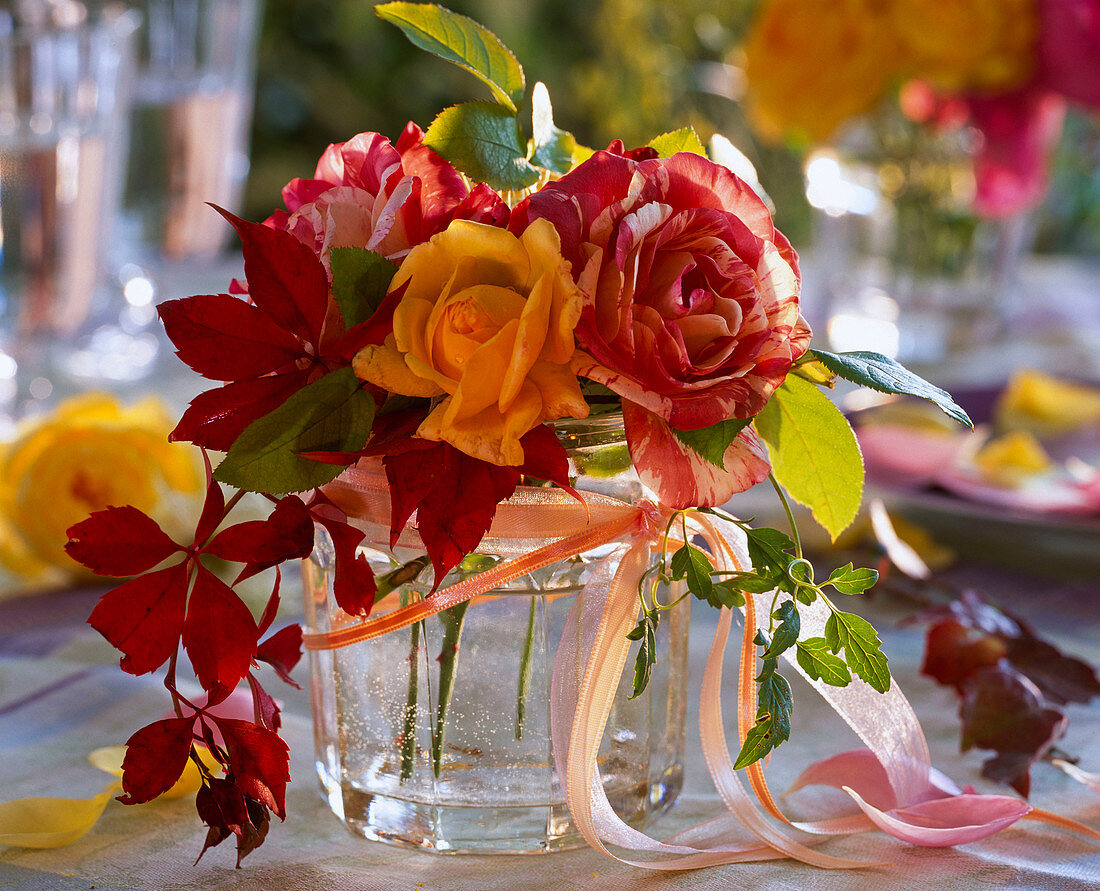 Bouquet of Rose, parthenocissus and clematis tendril