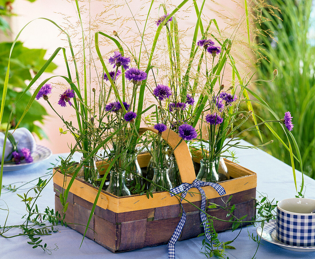 Small bouquets of Centaurea (cornflower), Agrostis (bent)