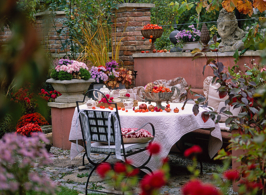 Autumn terrace with seating area