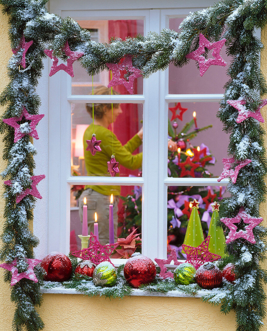 Garland of Picea (spruce), Christmas tree balls, stars