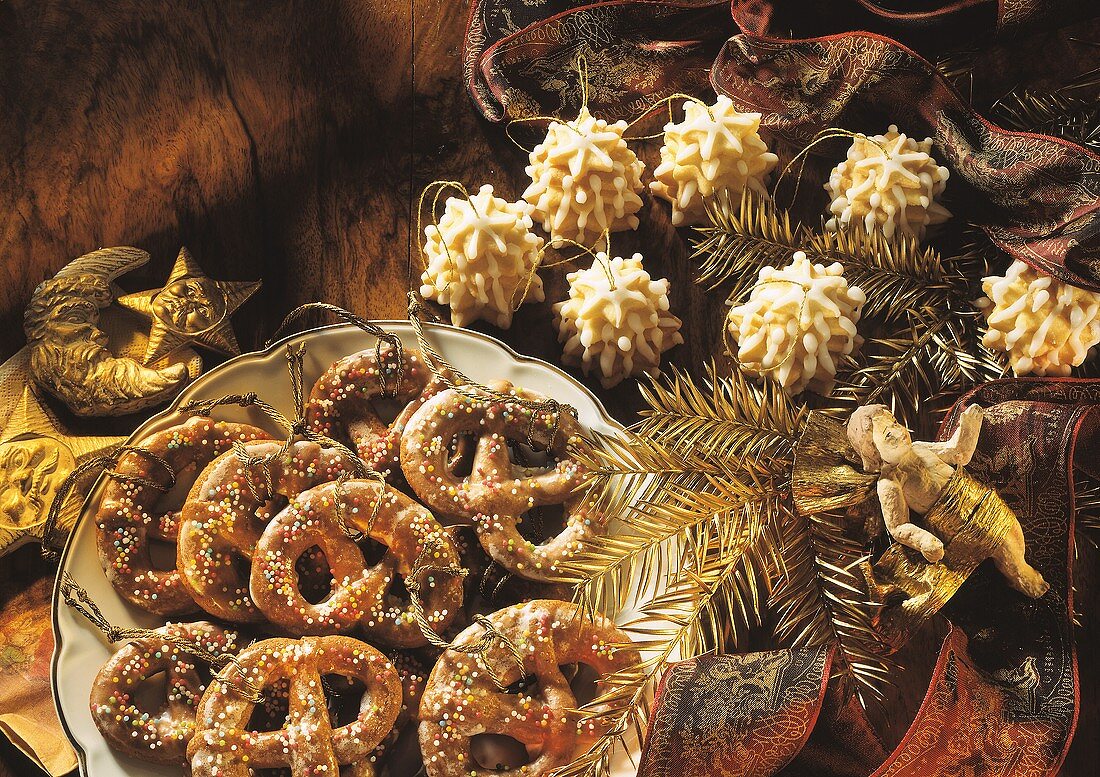 Pretzels Decorated with Sugar Pearls; Decorations