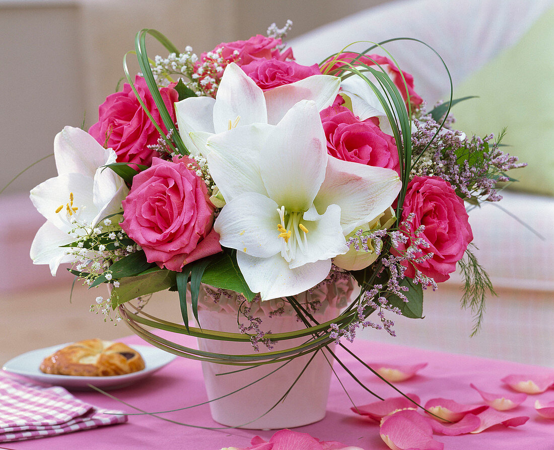 Bouquet of Rose, Hippeastrum, Gypsophila