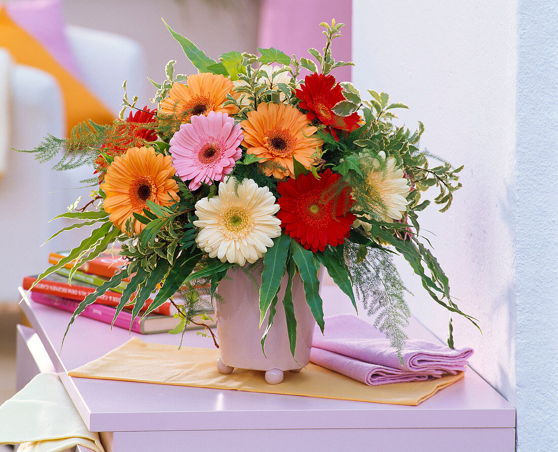 Bouquet of Gerbera, Pittosporum, Hedera, Asparagus