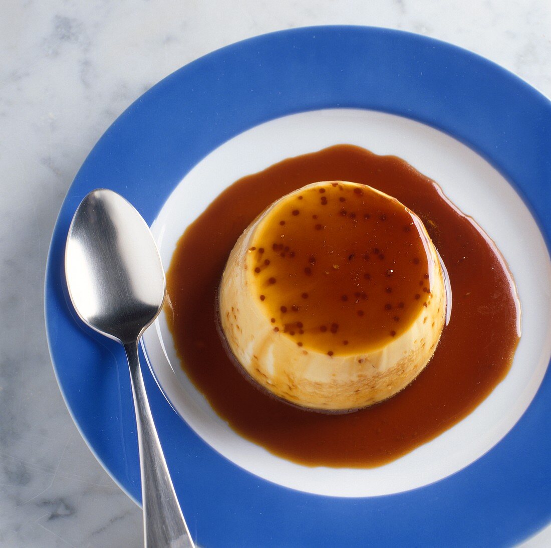 Creme caramel on a dessert plate