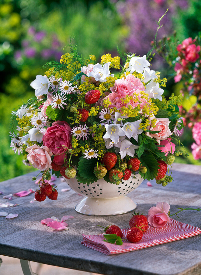 Bouquet with Campanula (bellflower), Rosa (rose), Alchemilla