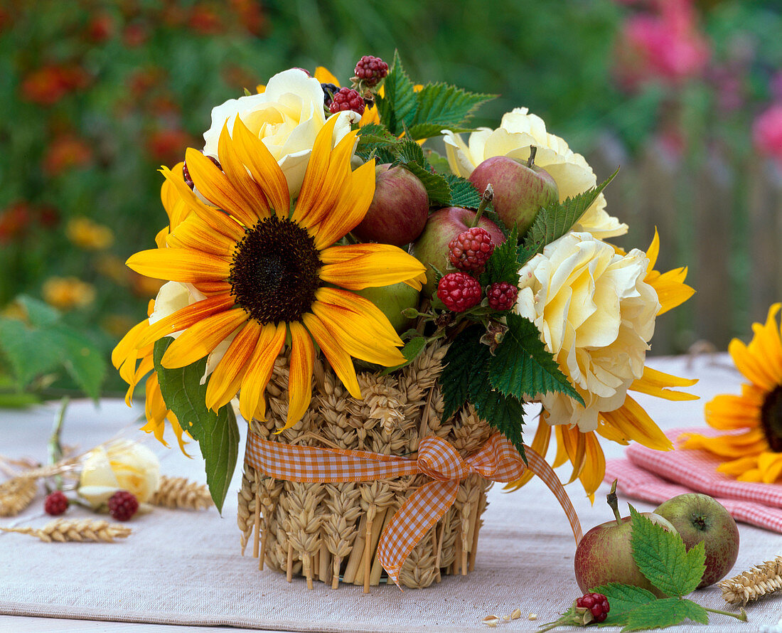 Bouquet of Helianthus, Rosa, Rubus