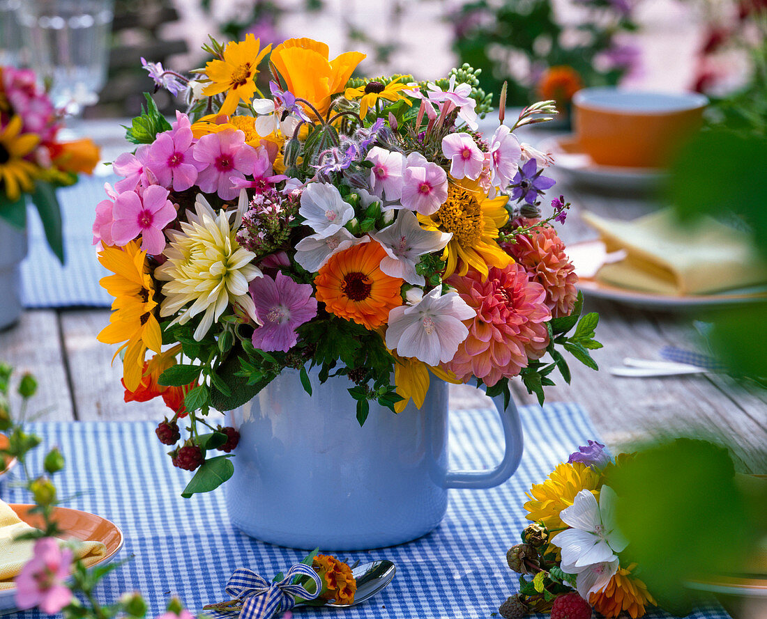 Bouquet of phlox, calendula (marigold), malva