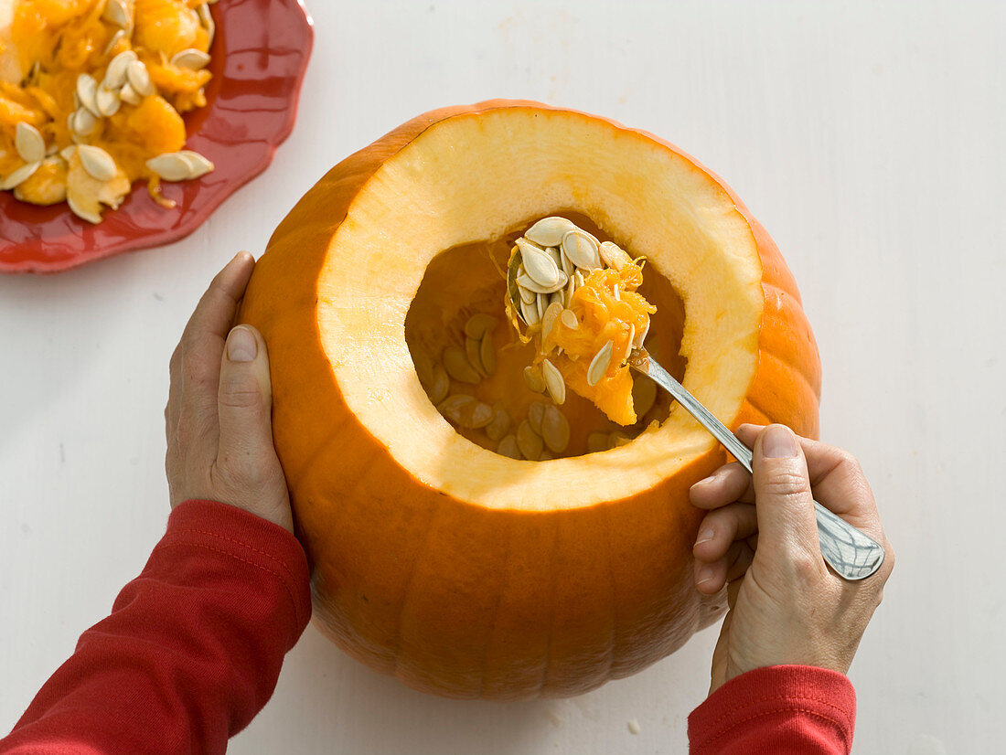 Carved pumpkin as a candle holder