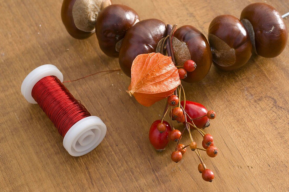 Chestnut heart on wire hanger