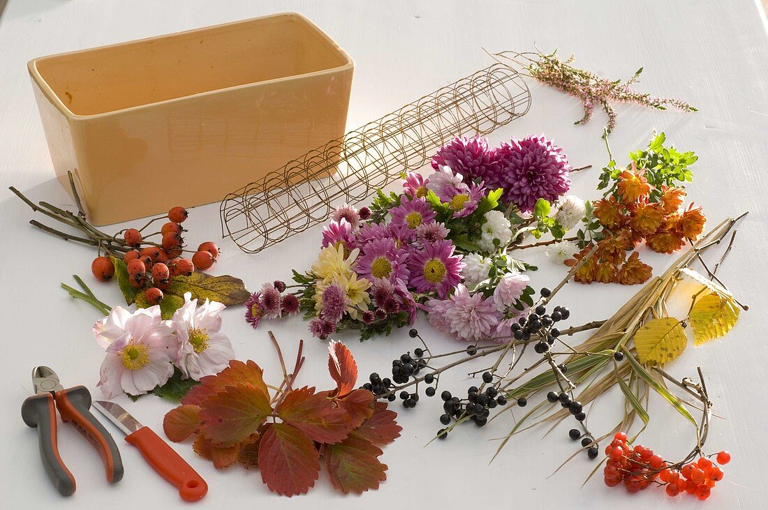 Autumn arrangement in ceramic jardiniere