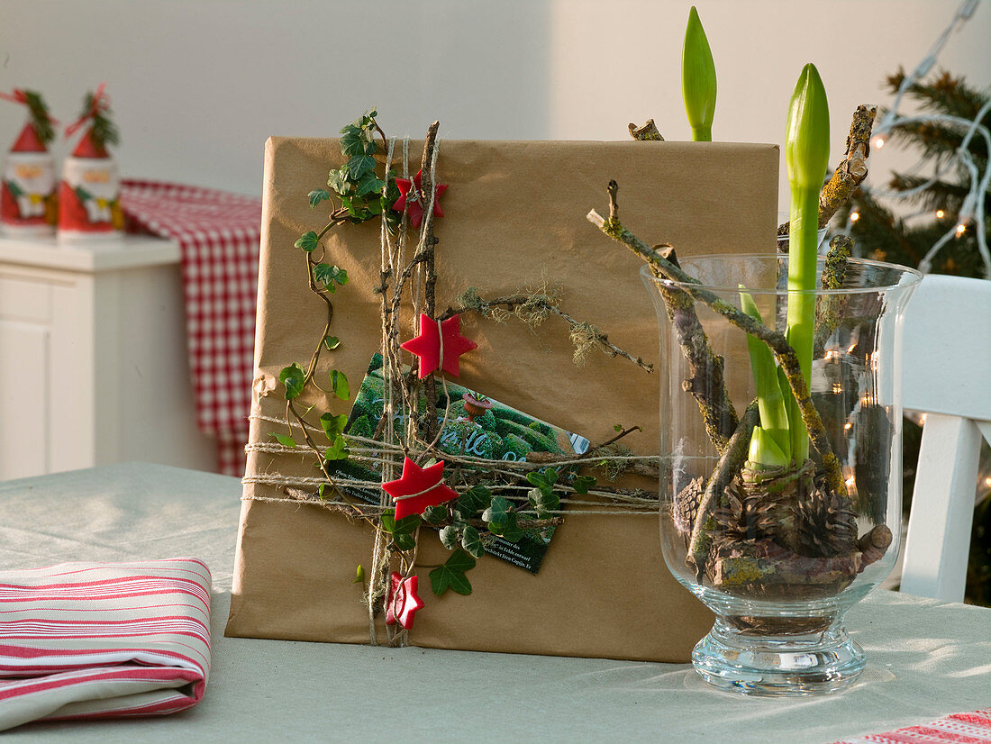 Naturally wrapped gift in wrapping paper