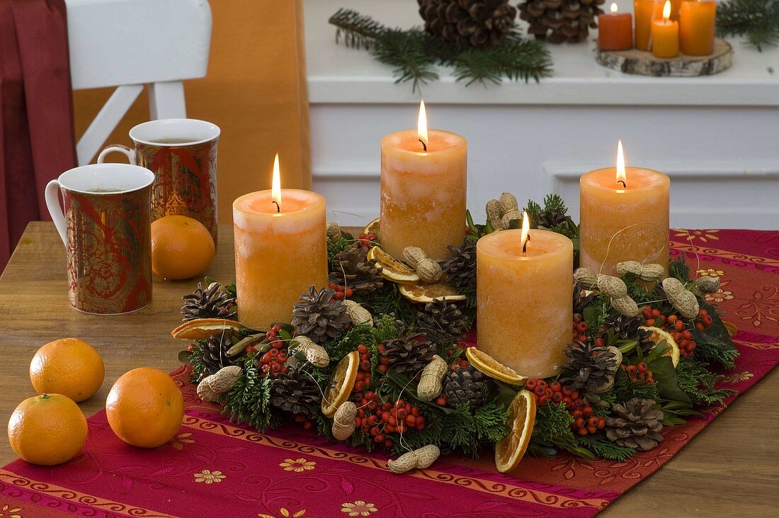 Advent wreath made of Chamaecyparis (shell cypress)