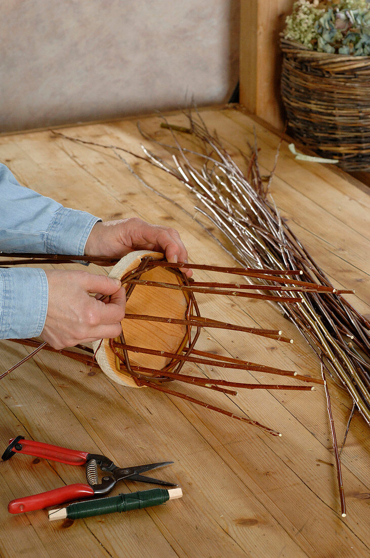 Homemade basket with wooden floor