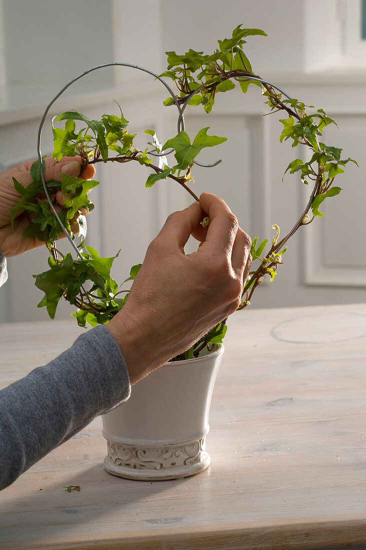 Pull ivy heart on wire hanger