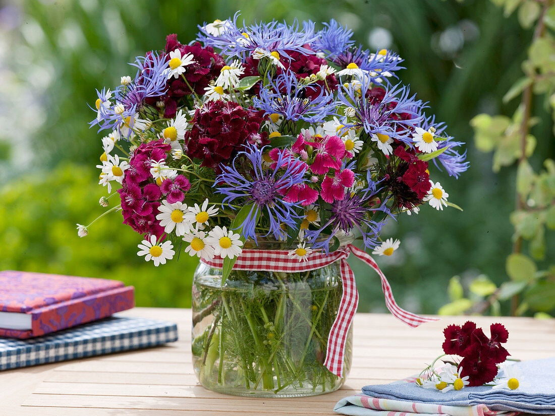 Small bouquet of Dianthus barbatus, Centaurea montana