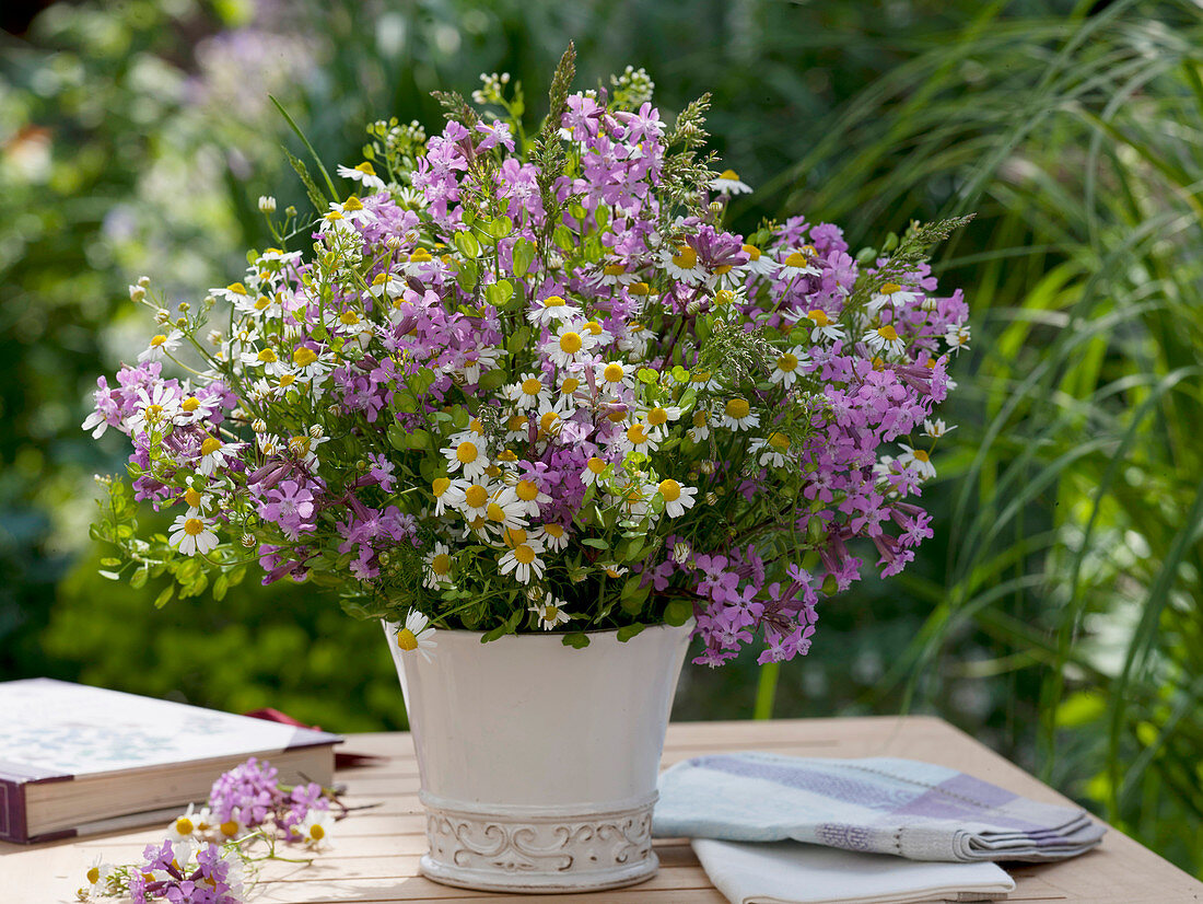 Wiesenblumenstrauß: Silene dioica (Rotes Leimkraut), Tanacetum