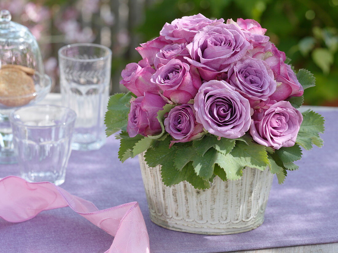 Biedermeier bouquet of purple fragrant roses