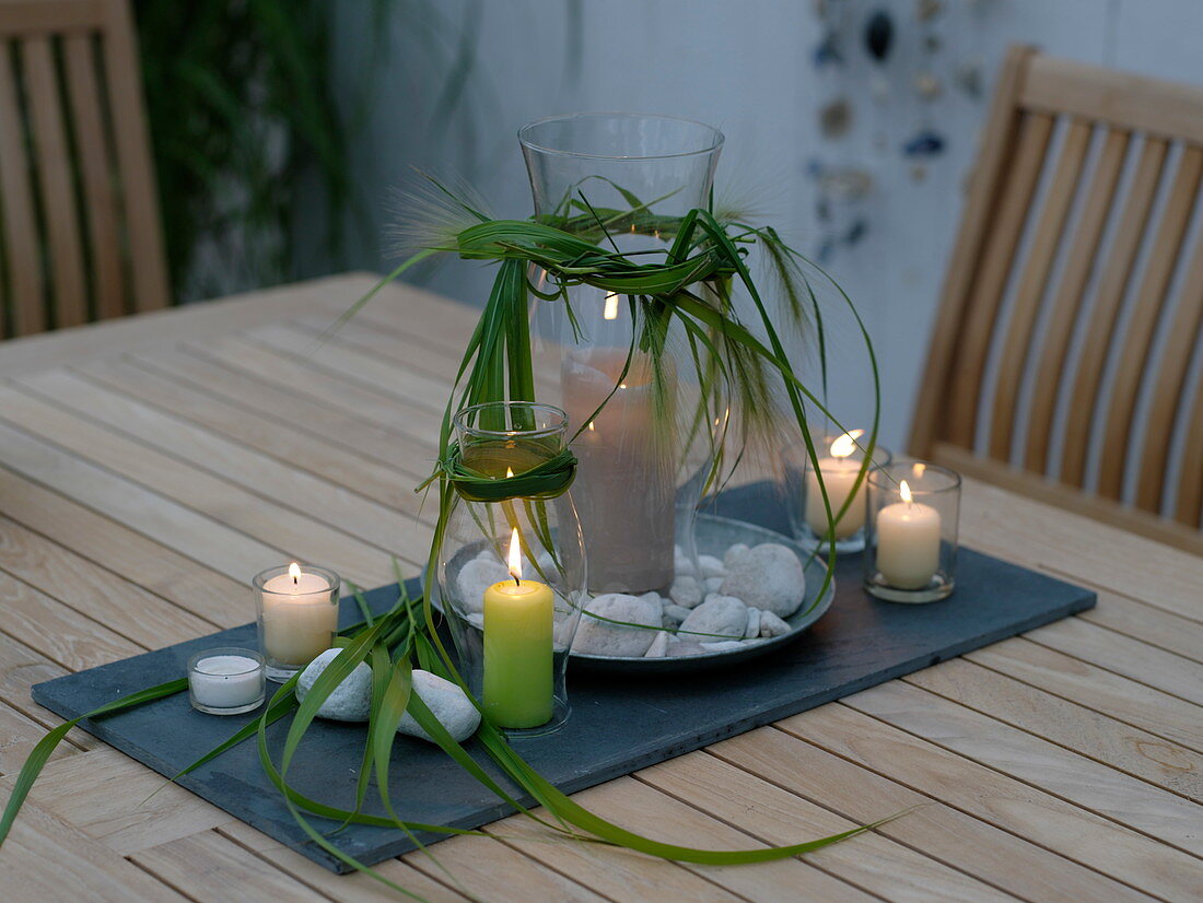 Evening table decoration on the terrace