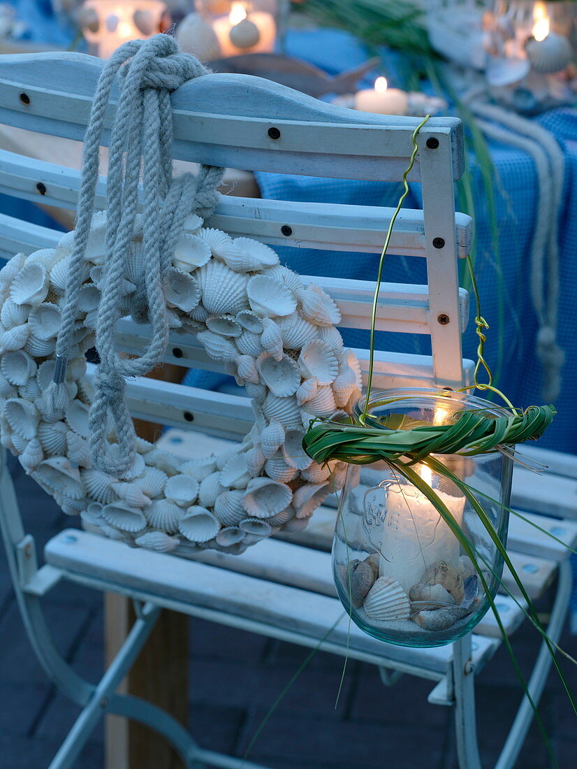 Maritime table decoration on terrace in evening mood