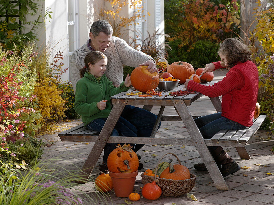 Halloween pumpkins with children