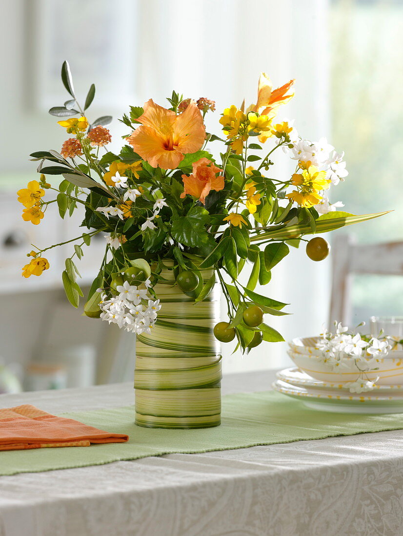 Autumn bouquet of potted plant cuttings