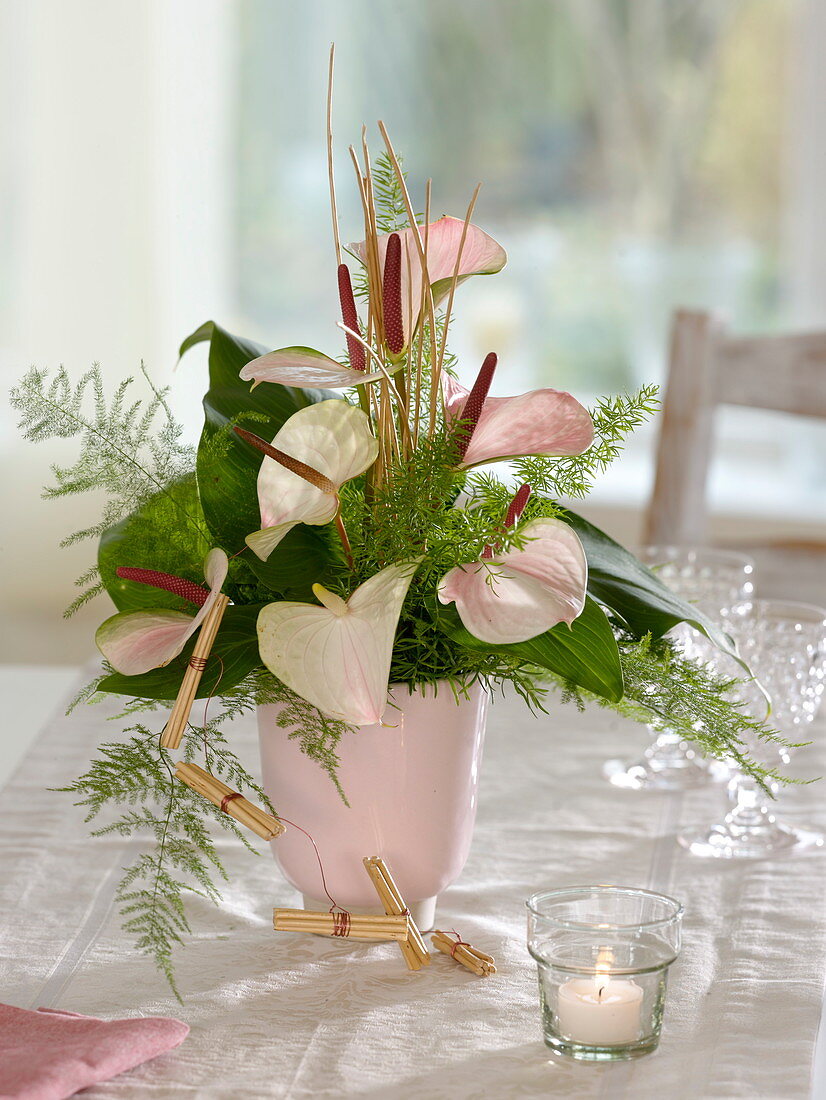 Timeless bouquet of Anthurium (flamingo flowers), Asparagus (ornamental asparagus)