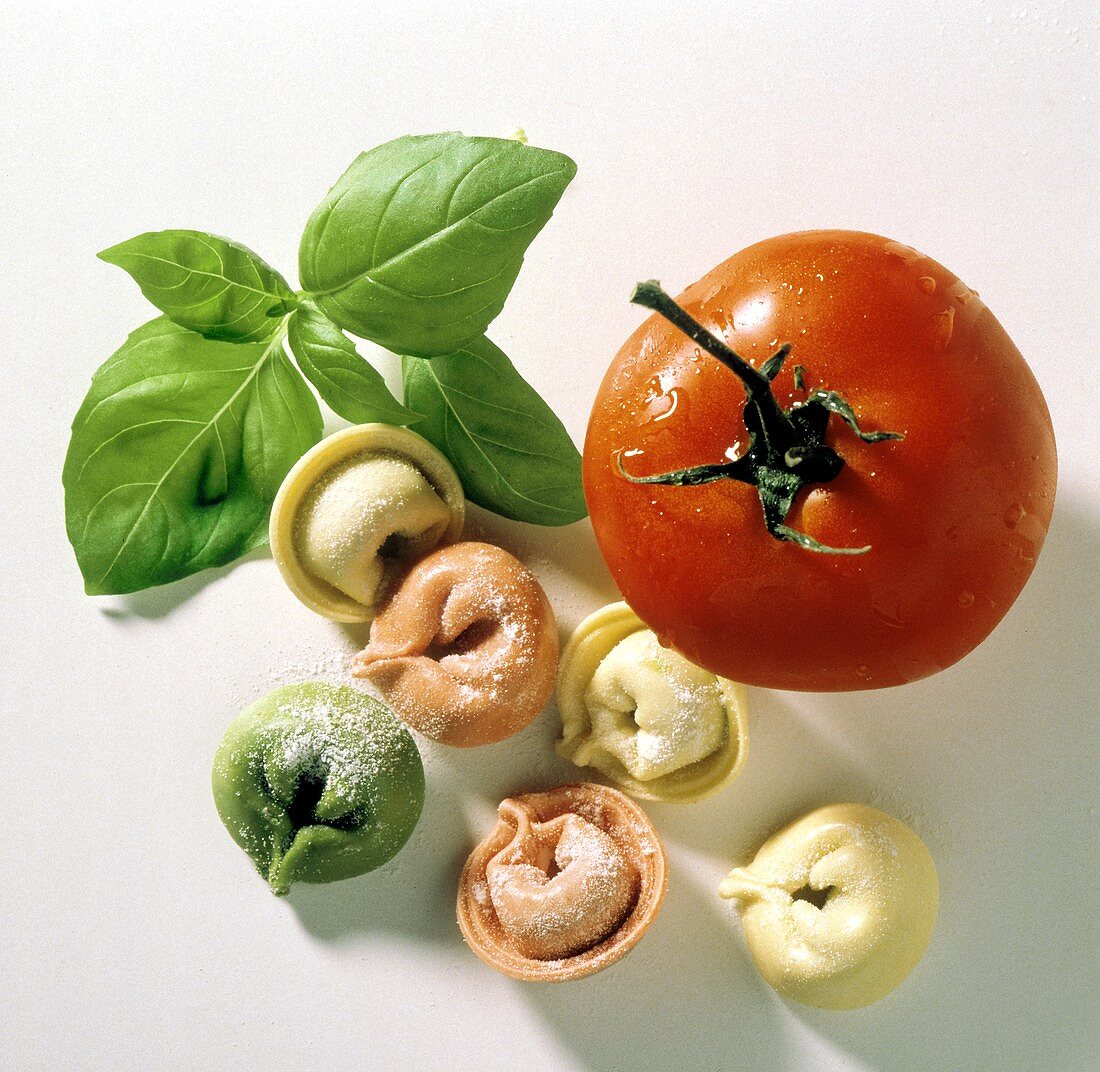 Tri-Colored Tortellini with Tomato; Basil