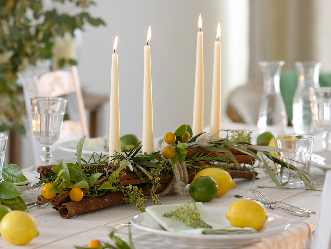 Unusual Advent arrangement of cinnamon sticks